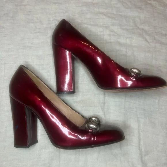 Gucci Red Patent Leather Block Heel Pumps - Picture 4 of 5